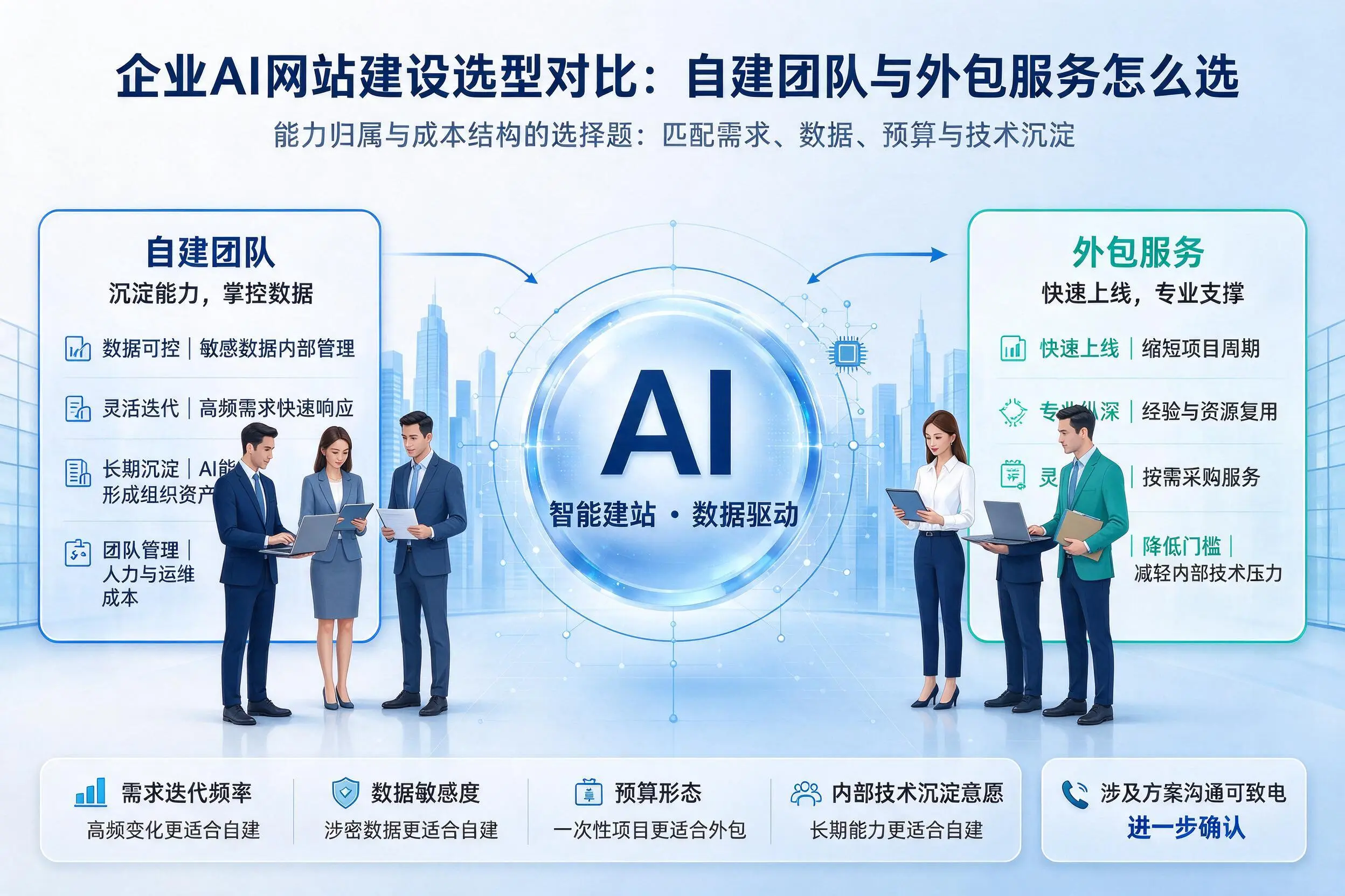 毕节企业AI网站建设选型对比：自建团队与外包服务怎么选